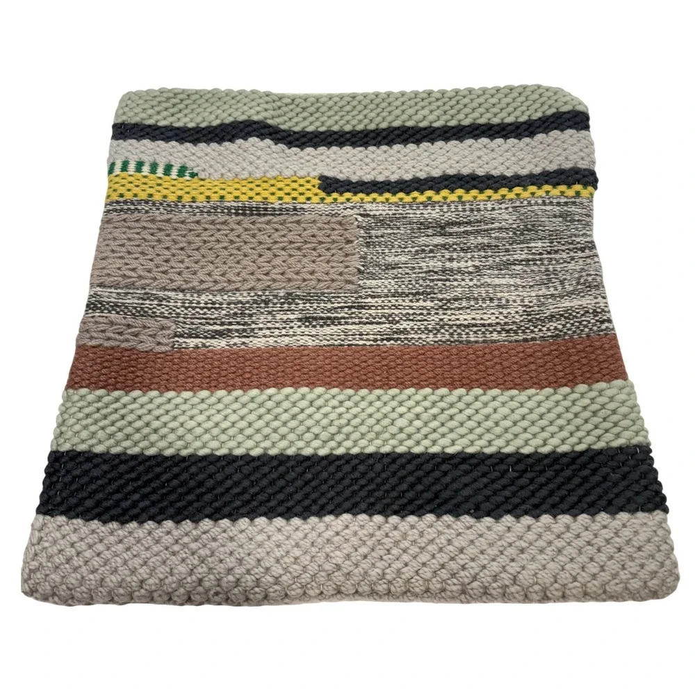 Handwoven Wool Multi-Textured Striped Boho Pillow Cover 19x19 Square